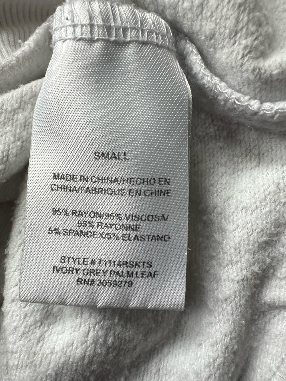 Thread & Supply Light Gray Palm Print on White Crewneck Sweatshirt S - Picture 5 of 6